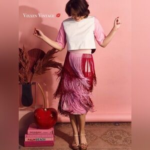 BURU ‘COLOR BLOCK FRINGE SKIRT’ IN PINK